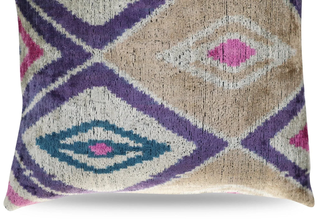 Canvello Earth Tones Velvet Turkish Ikat Pillow - 16'' X 16' Canvello