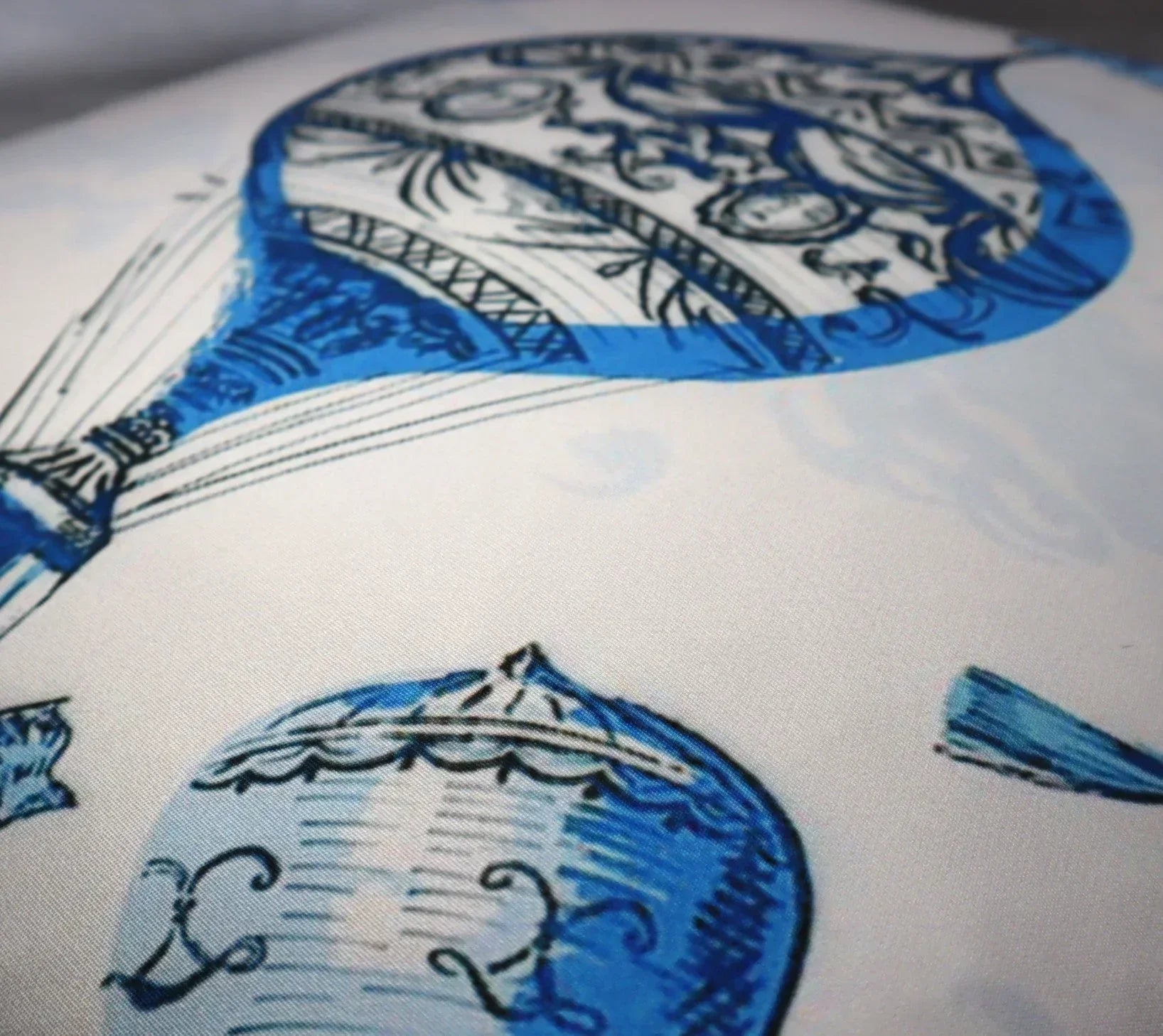Canvello Elegance in Bloom Blue Print Silk Throw Pillow, angled view - House Of Avana