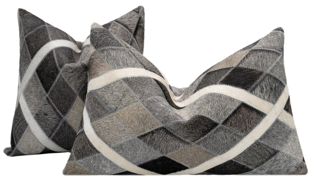 Canvello Genuine Cowhide Leather Decorative Throw Pillows - Handmade Patchwork Boho Accent Pillows For Sofa, Couch, Bed, Chair - Western Southwestern Farmhouse Pillow Covers With Feather Down Insert Included) Canvello