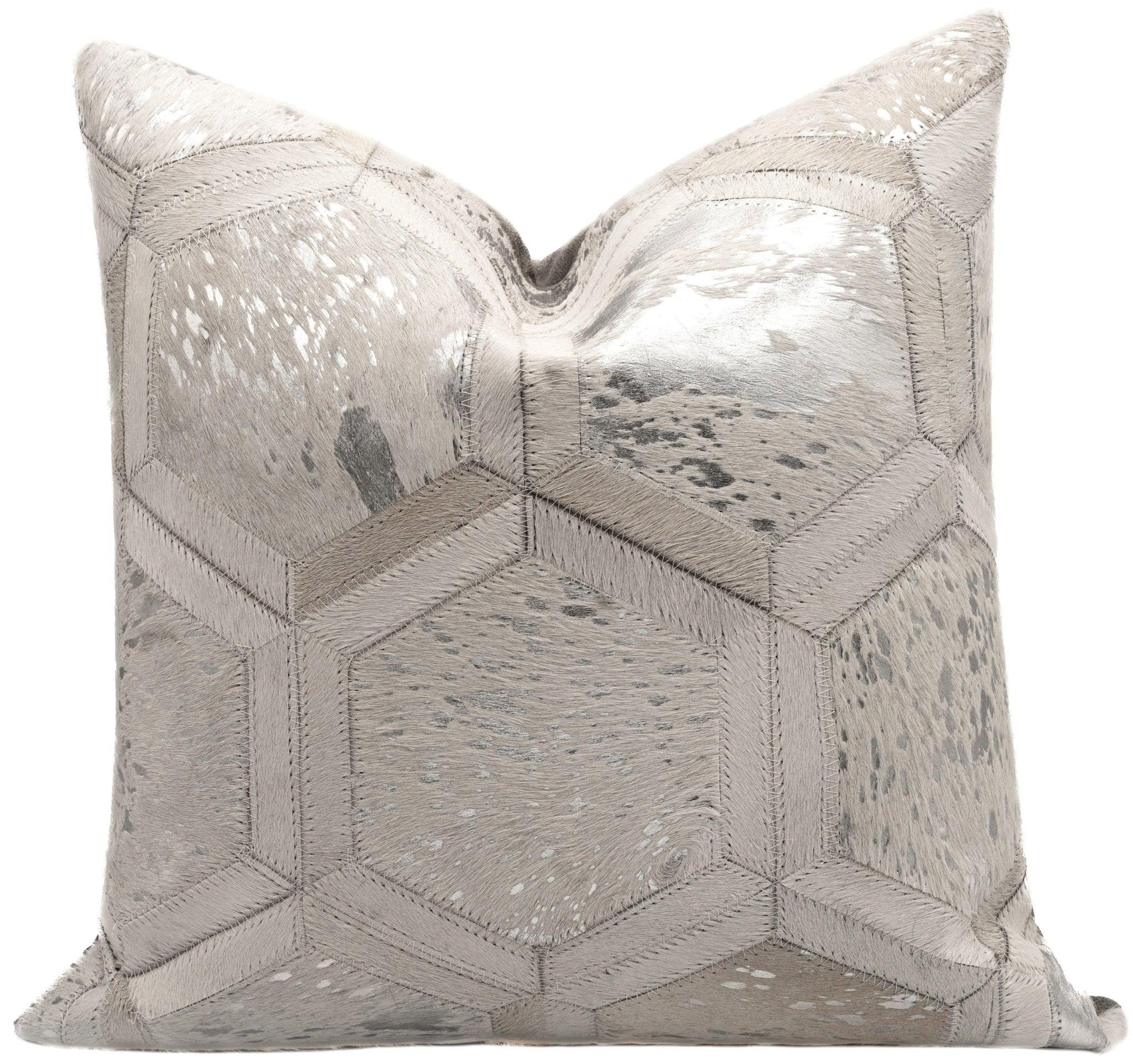 Canvello Genuine Cowhide Leather Decorative Throw Pillows - Handmade Patchwork Boho Accent Pillows For Sofa, Couch, Bed, Chair - Western Southwestern Farmhouse Pillow Covers With Feather Down Insert Included Canvello