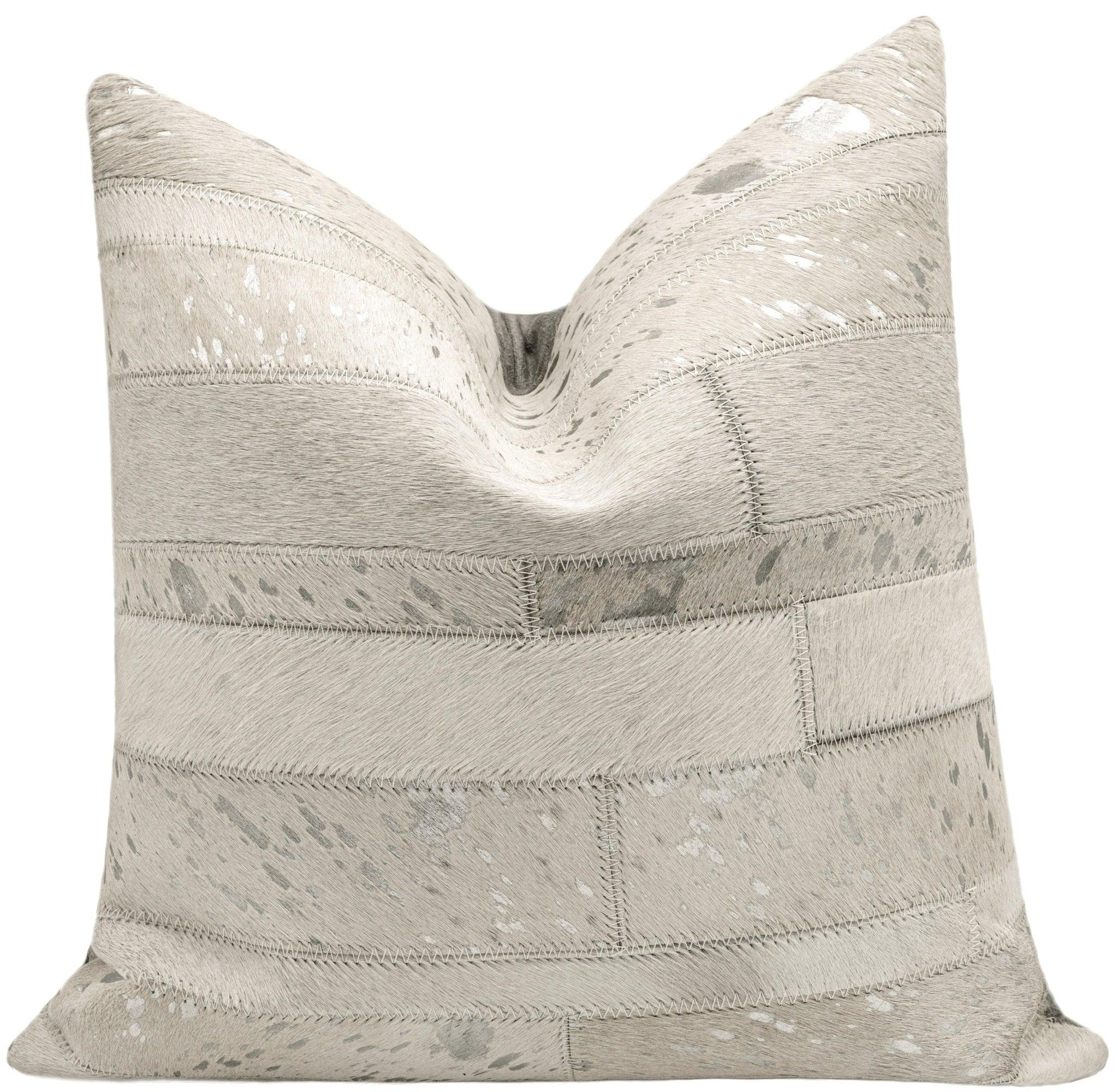 Canvello Genuine Cowhide Leather Decorative Throw Pillows - Handmade Patchwork Boho Accent Pillows For Sofa, Couch, Bed, Chair - Western Southwestern Farmhouse Pillow Covers With Feather Down Insert Included Canvello