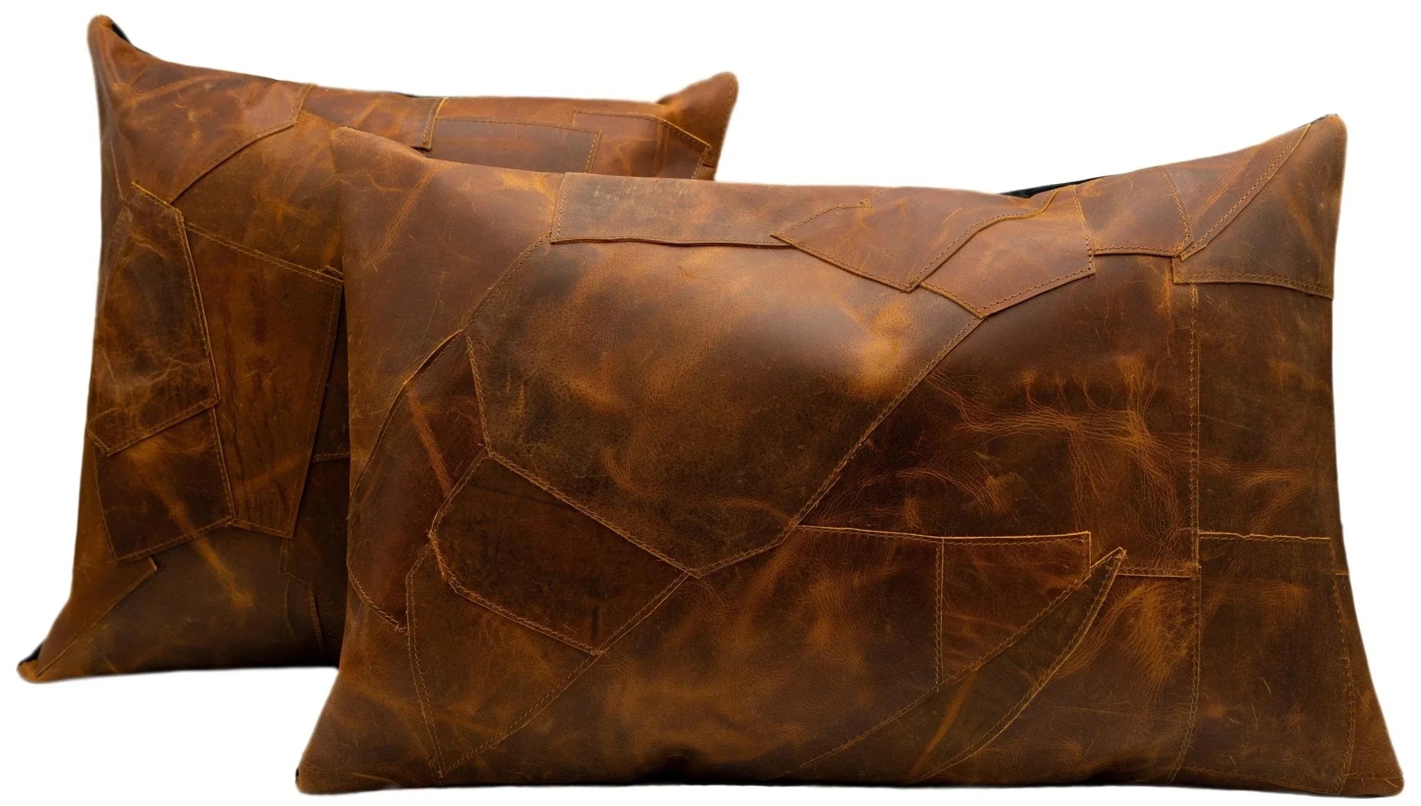 Canvello Genuine Cowhide Leather Decorative Throw Pillows - Handmade Patchwork Boho Accent Pillows For Sofa, Couch, Bed, Chair - Western Southwestern Farmhouse Pillow Covers With Feather Down Insert Included) Canvello