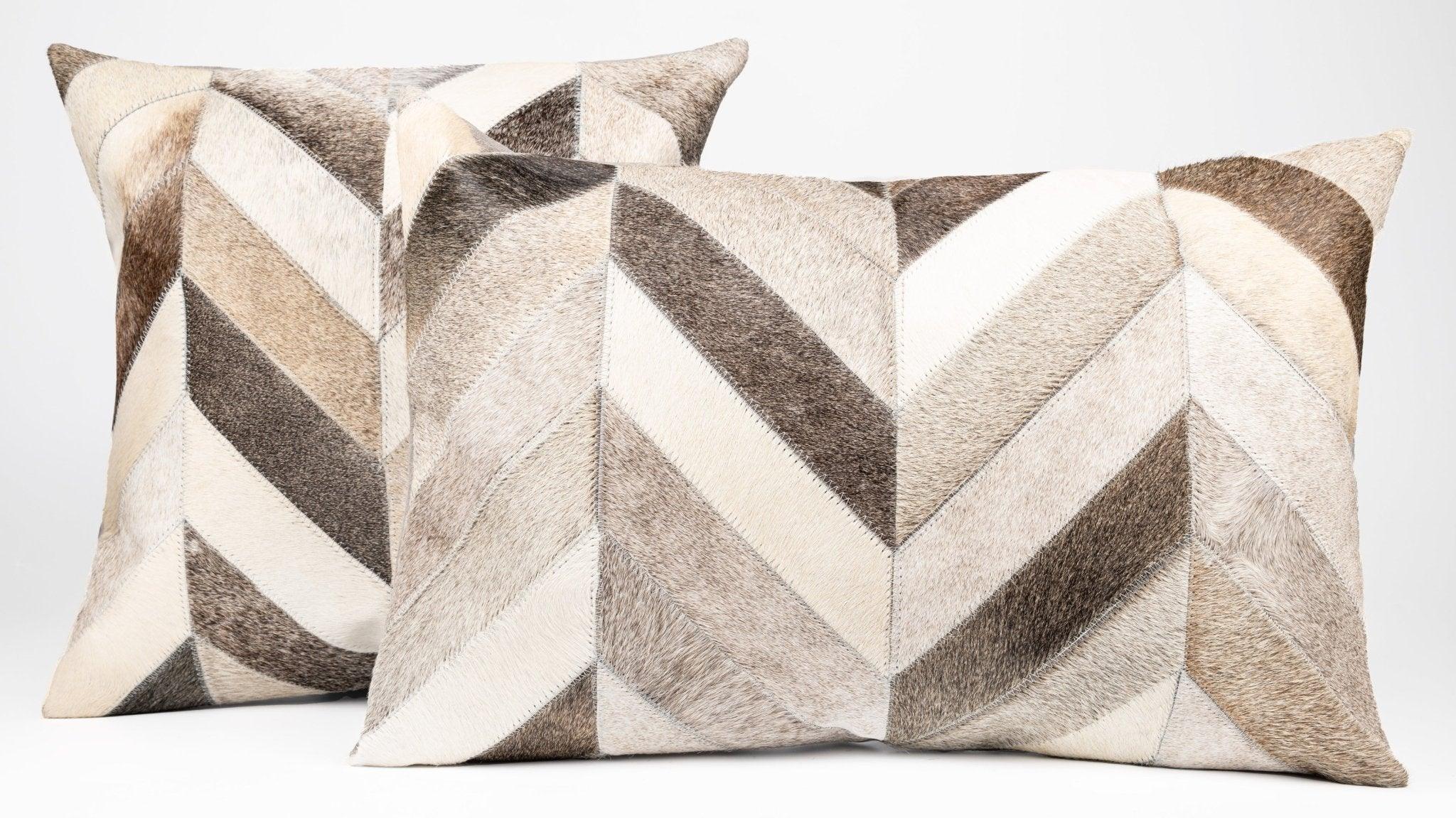 Canvello Genuine Cowhide Leather Decorative Throw Pillows - Handmade Patchwork Boho Accent Pillows For Sofa, Couch, Bed, Chair - Western Southwestern Farmhouse Pillow Covers With Feather Down Insert Included Canvello