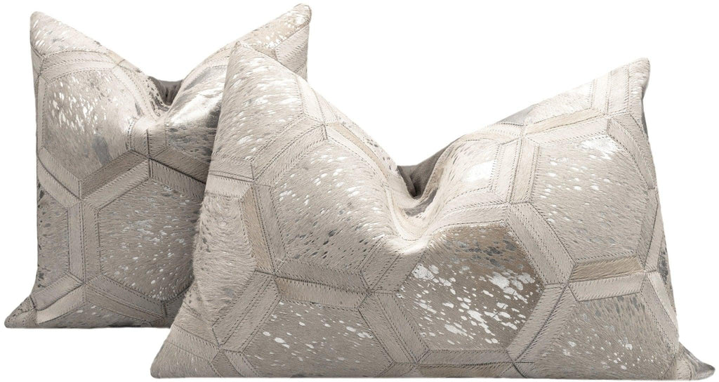 Canvello Genuine Cowhide Leather Decorative Throw Pillows - Handmade Patchwork Boho Accent Pillows For Sofa, Couch, Bed, Chair - Western Southwestern Farmhouse Pillow Covers With Feather Down Insert Included Canvello