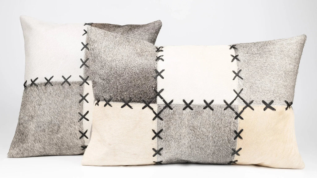 Canvello Genuine Cowhide Leather Decorative Throw Pillows - Handmade Patchwork Boho Accent Pillows For Sofa, Couch, Bed, Chair - Western Southwestern Farmhouse Pillow Covers With Feather Down Insert Included Canvello