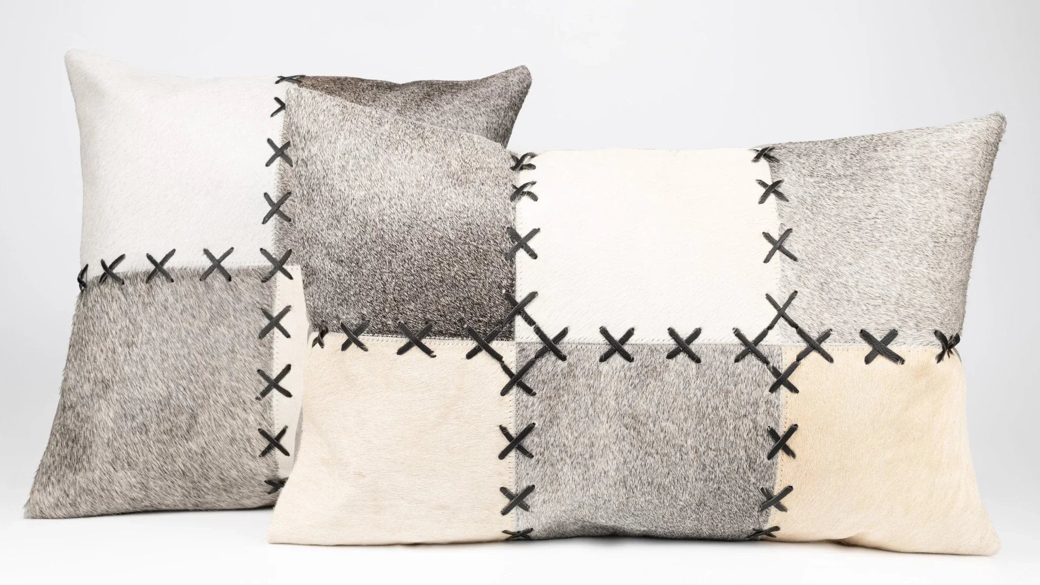 Canvello Genuine Cowhide Leather Decorative Throw Pillows - Handmade Patchwork Boho Accent Pillows For Sofa, Couch, Bed, Chair - Western Southwestern Farmhouse Pillow Covers With Feather Down Insert Included Canvello