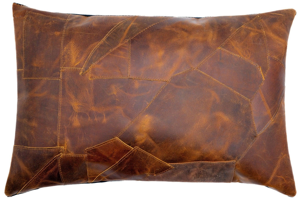 Canvello Genuine Cowhide Leather Decorative Throw Pillows - Handmade Patchwork Boho Accent Pillows For Sofa, Couch, Bed, Chair - Western Southwestern Farmhouse Pillow Covers With Feather Down Insert Included) Canvello