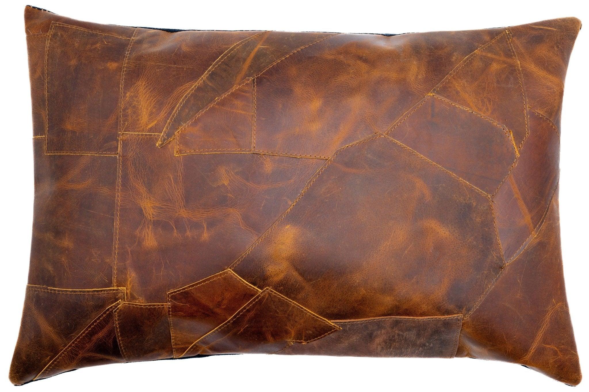 Canvello Genuine Cowhide Leather Decorative Throw Pillows - Handmade Patchwork Boho Accent Pillows For Sofa, Couch, Bed, Chair - Western Southwestern Farmhouse Pillow Covers With Feather Down Insert Included) Canvello