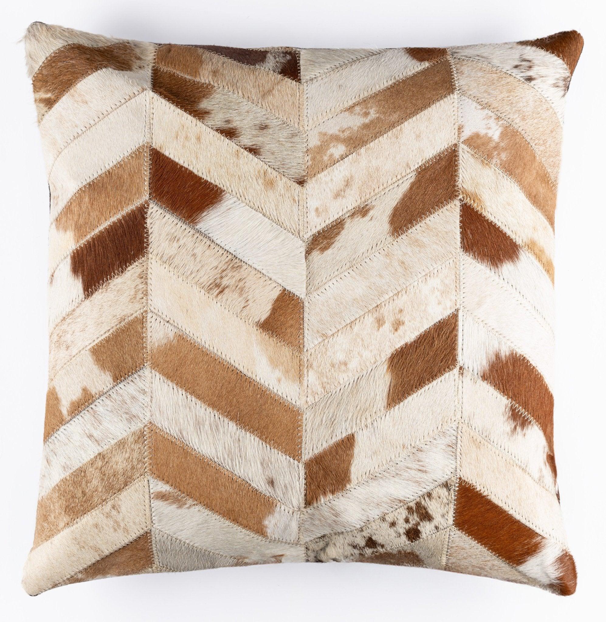 Canvello Genuine Cowhide Leather Decorative Throw Pillows - Handmade Patchwork Boho Accent Pillows For Sofa, Couch, Bed, Chair - Western Southwestern Farmhouse Pillow Covers With Feather Down Insert Included Canvello