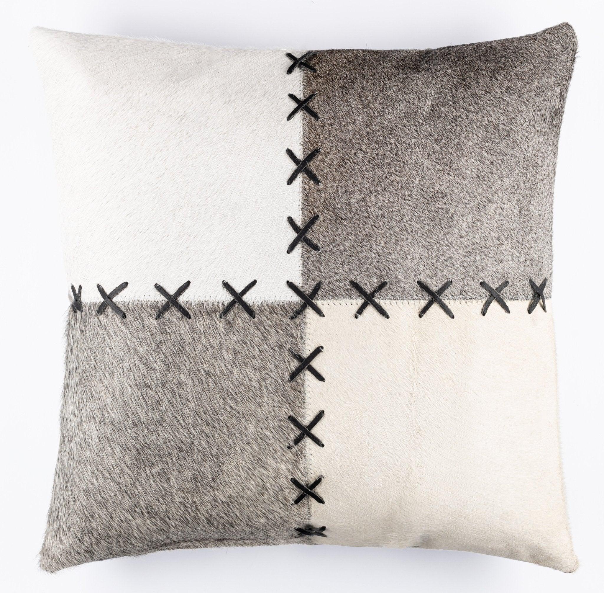 Canvello Genuine Cowhide Leather Decorative Throw Pillows - Handmade Patchwork Boho Accent Pillows For Sofa, Couch, Bed, Chair - Western Southwestern Farmhouse Pillow Covers With Feather Down Insert Included Canvello