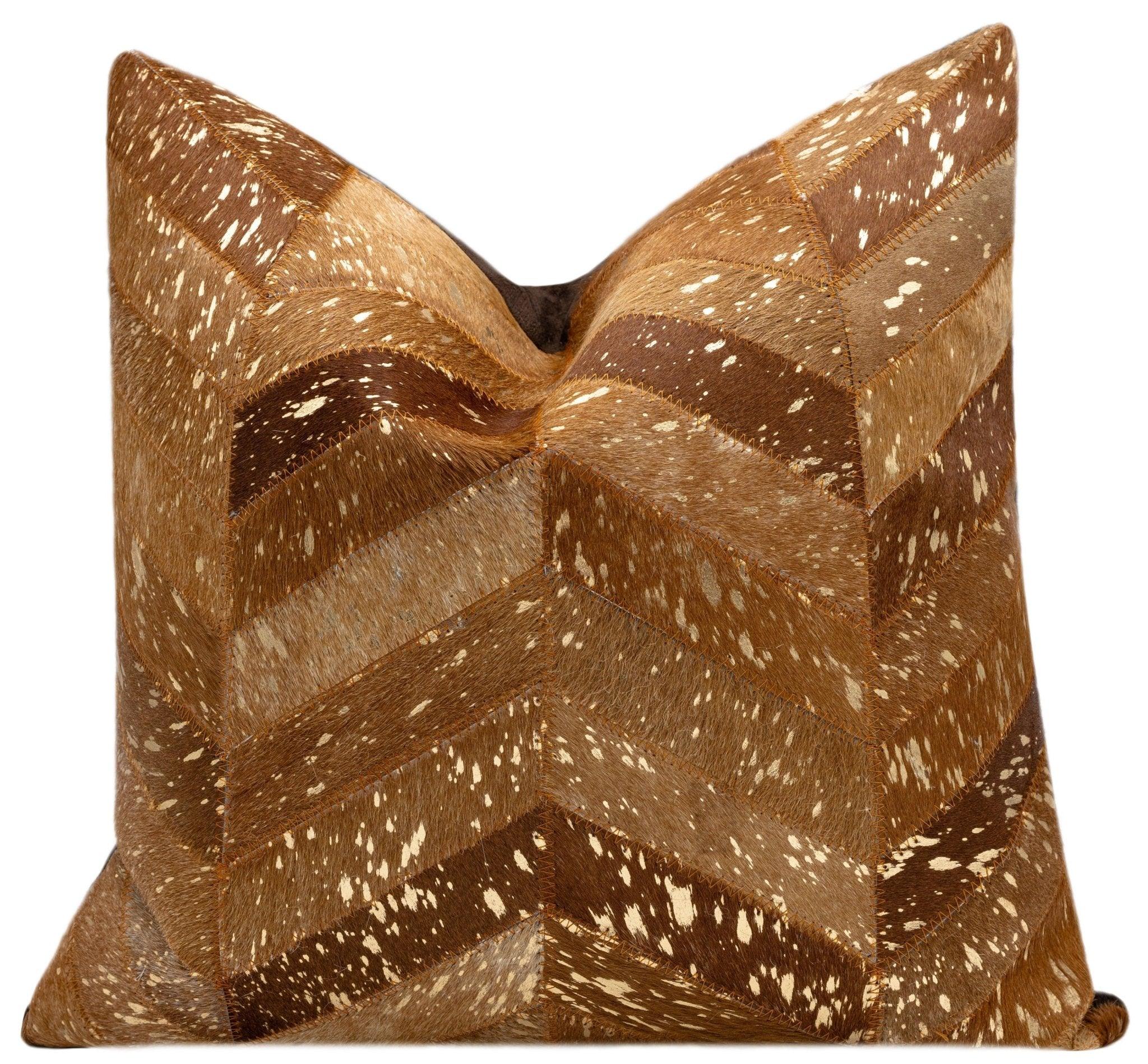 Canvello Genuine Cowhide Leather Decorative Throw Pillows - Handmade Patchwork Boho Accent Pillows For Sofa, Couch, Bed, Chair - Western Southwestern Farmhouse Pillow Covers With Feather Down Insert Included) Canvello