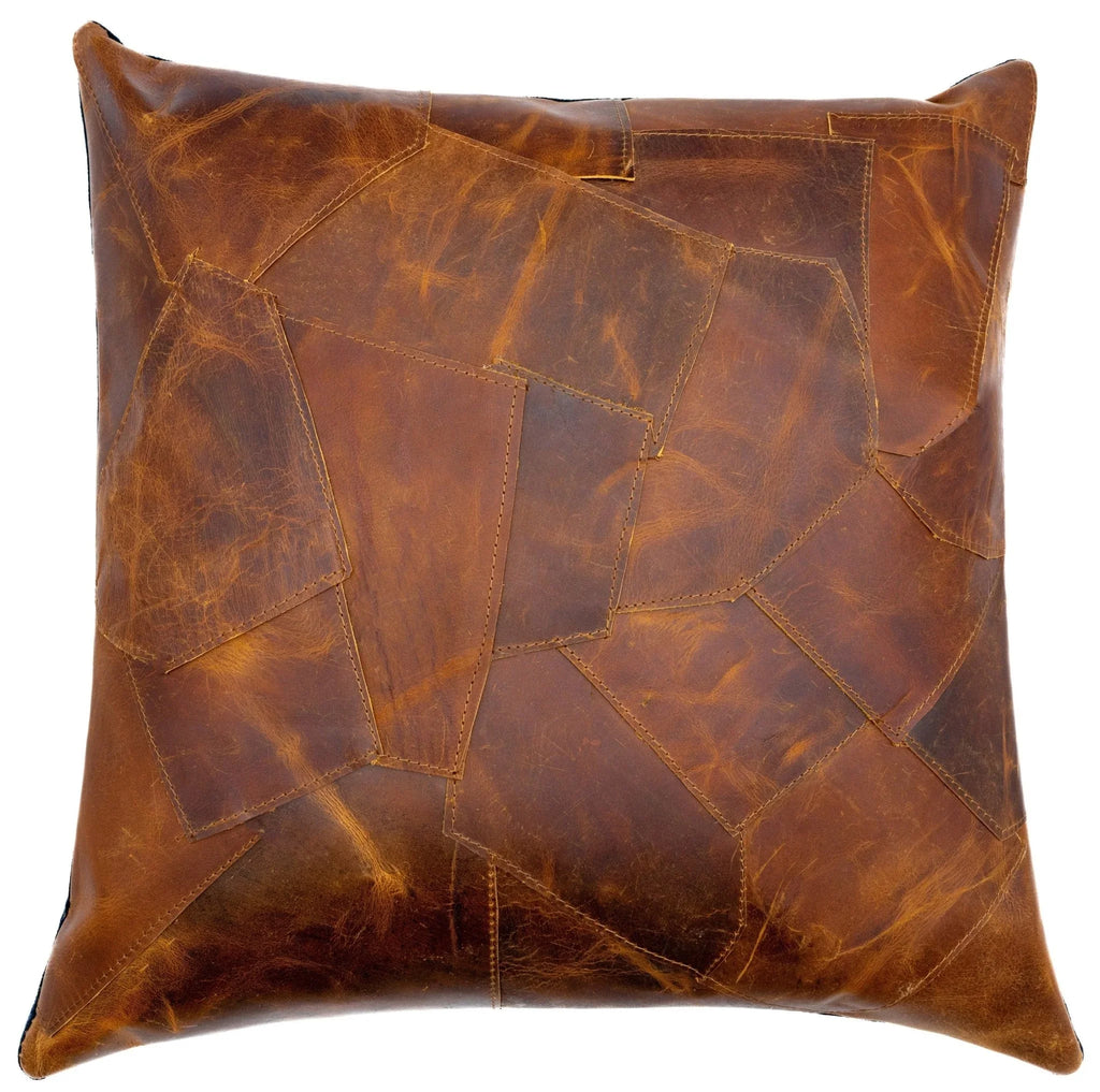 Canvello Genuine Cowhide Leather Decorative Throw Pillows - Handmade Patchwork Boho Accent Pillows For Sofa, Couch, Bed, Chair - Western Southwestern Farmhouse Pillow Covers With Feather Down Insert Included) Canvello