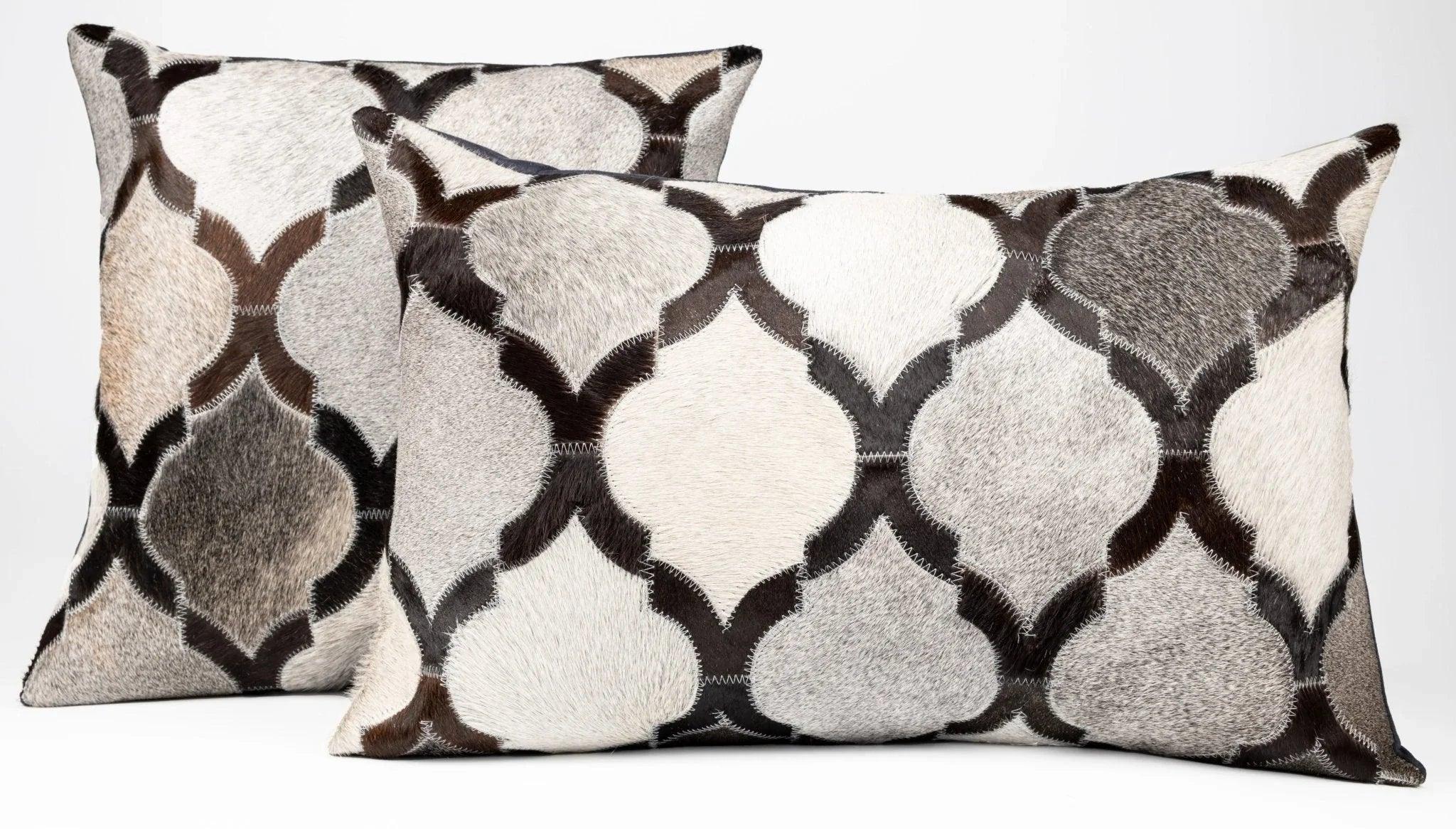 Canvello Genuine Cowhide Leather Decorative Throw Pillows - Handmade Patchwork Boho Accent Pillows For Sofa, Couch, Bed, Chair - Western Southwestern Farmhouse Pillow Covers With Feather Down Insert Included Canvello