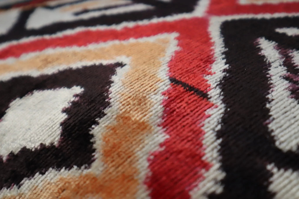 Canvello Geometric Orange Ivory Handmade 16x24 Silk Velvet Pillow, Organic Veg Dyed, Down/Feather Filled Canvello