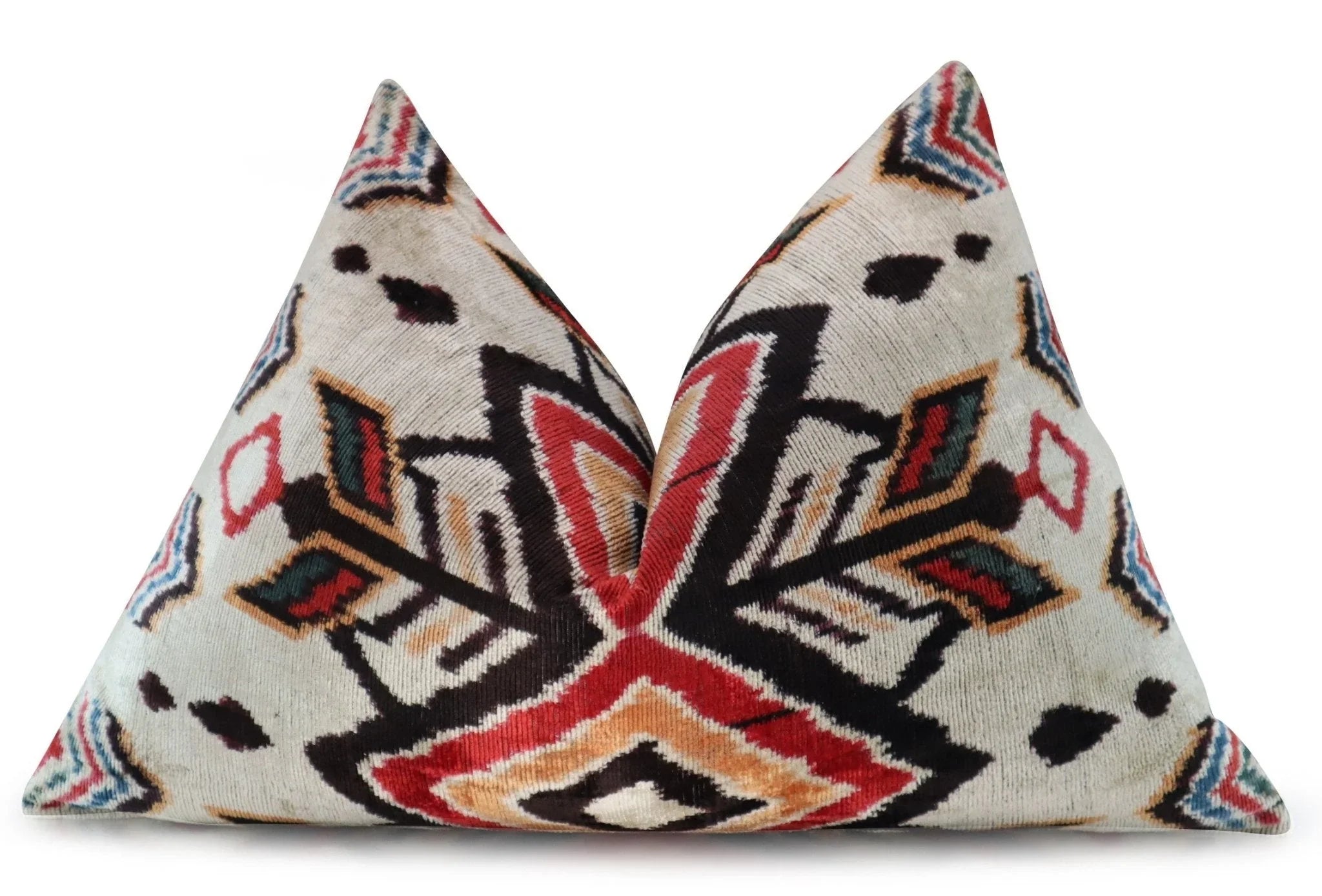 Canvello Geometric Orange Ivory Handmade 16x24 Silk Velvet Pillow, Organic Veg Dyed, Down/Feather Filled Canvello