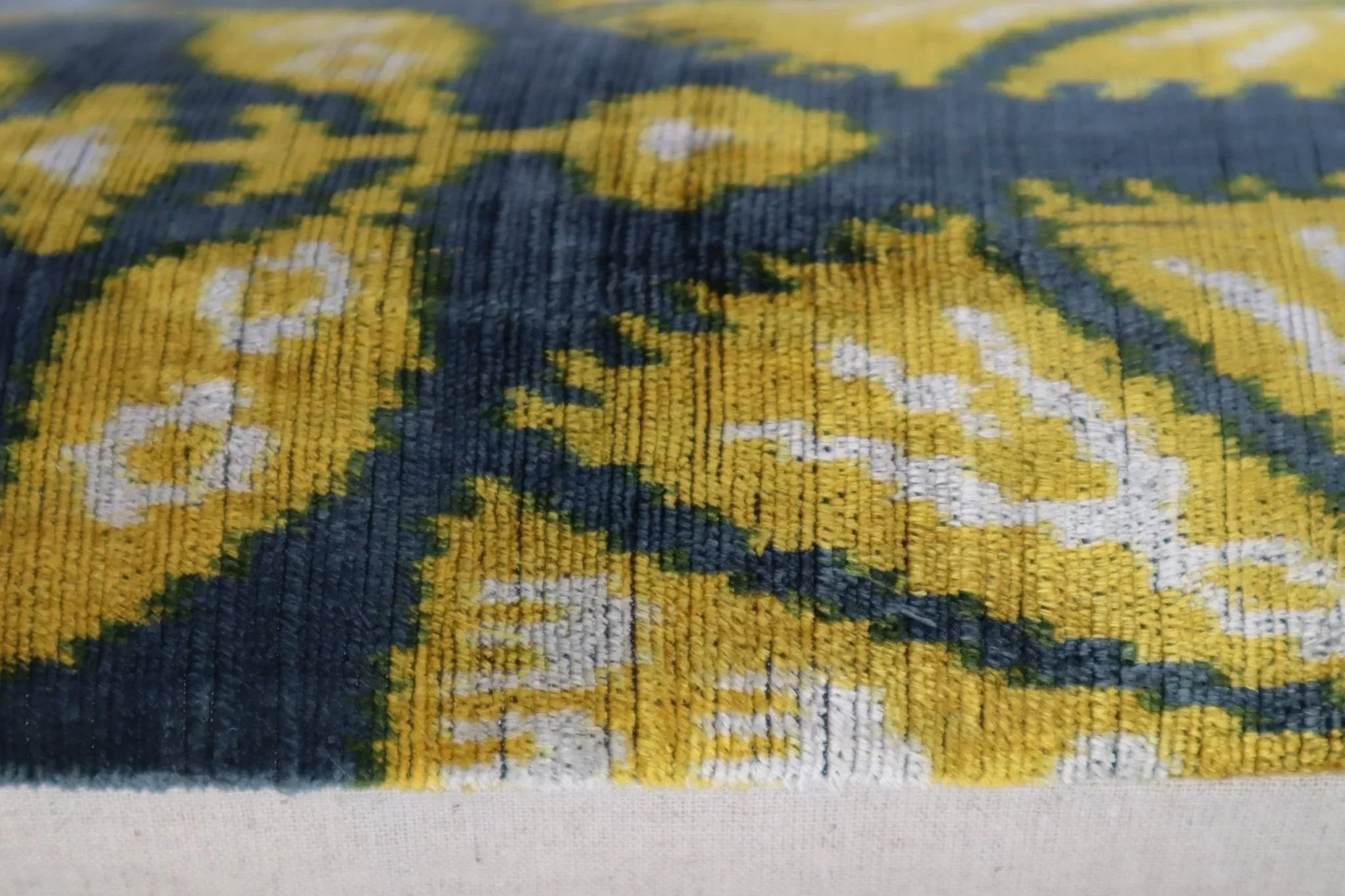 Canvello Gold Gray Handmade 16x24 Silk Velvet Pillow, Organic Veg Dyed, Down/feather Filled, detail shot - House Of Avana