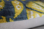 Canvello Gold Gray Handmade 16x24 Silk Velvet Pillow, Organic Veg Dyed, Down/feather Filled, lifestyle image - House Of Avana