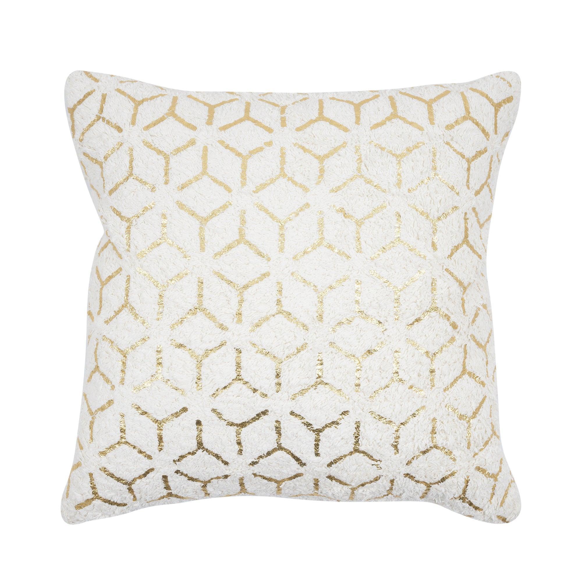 Canvello Grandcanyon Geometric Gold Foil Cotton Pillow, White Canvello