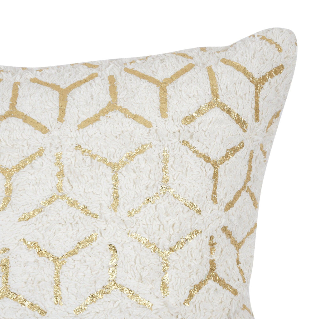 Canvello Grandcanyon Geometric Gold Foil Cotton Pillow, White Canvello