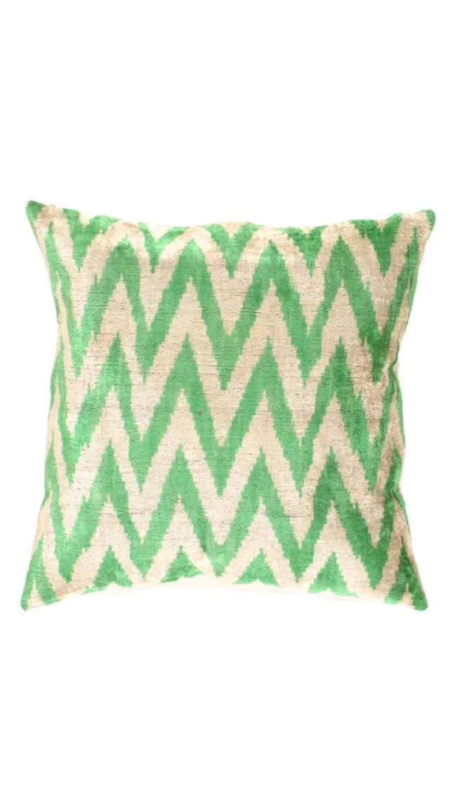 Canvello Green Color Turkish Velvet Silk ikat pillow - 24'' X 24" Canvello