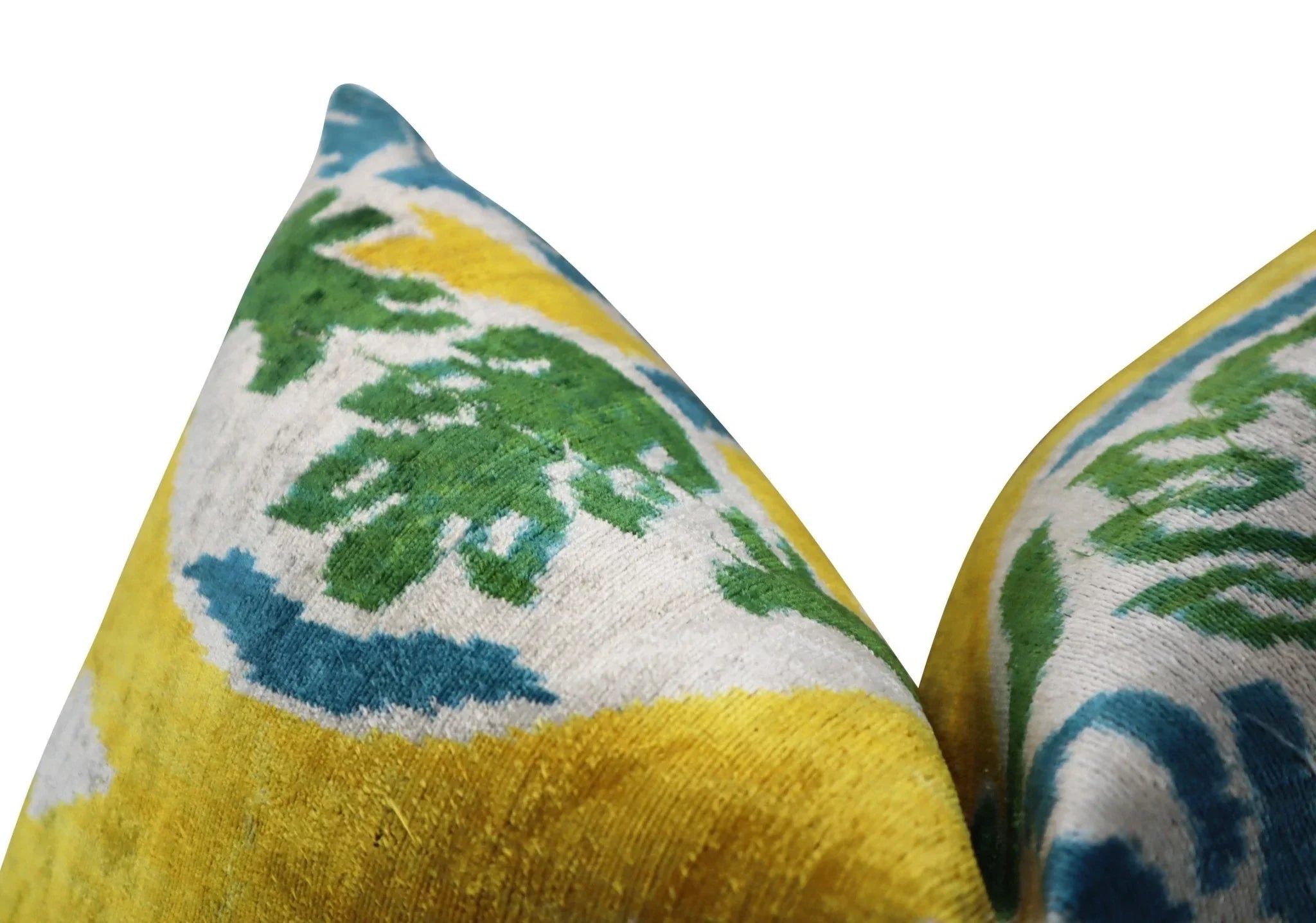 Canvello Green Yellow Blue Handmade 16x24 Silk Velvet Pillow, Organic Veg Dyed, Down/Feather Filled Canvello