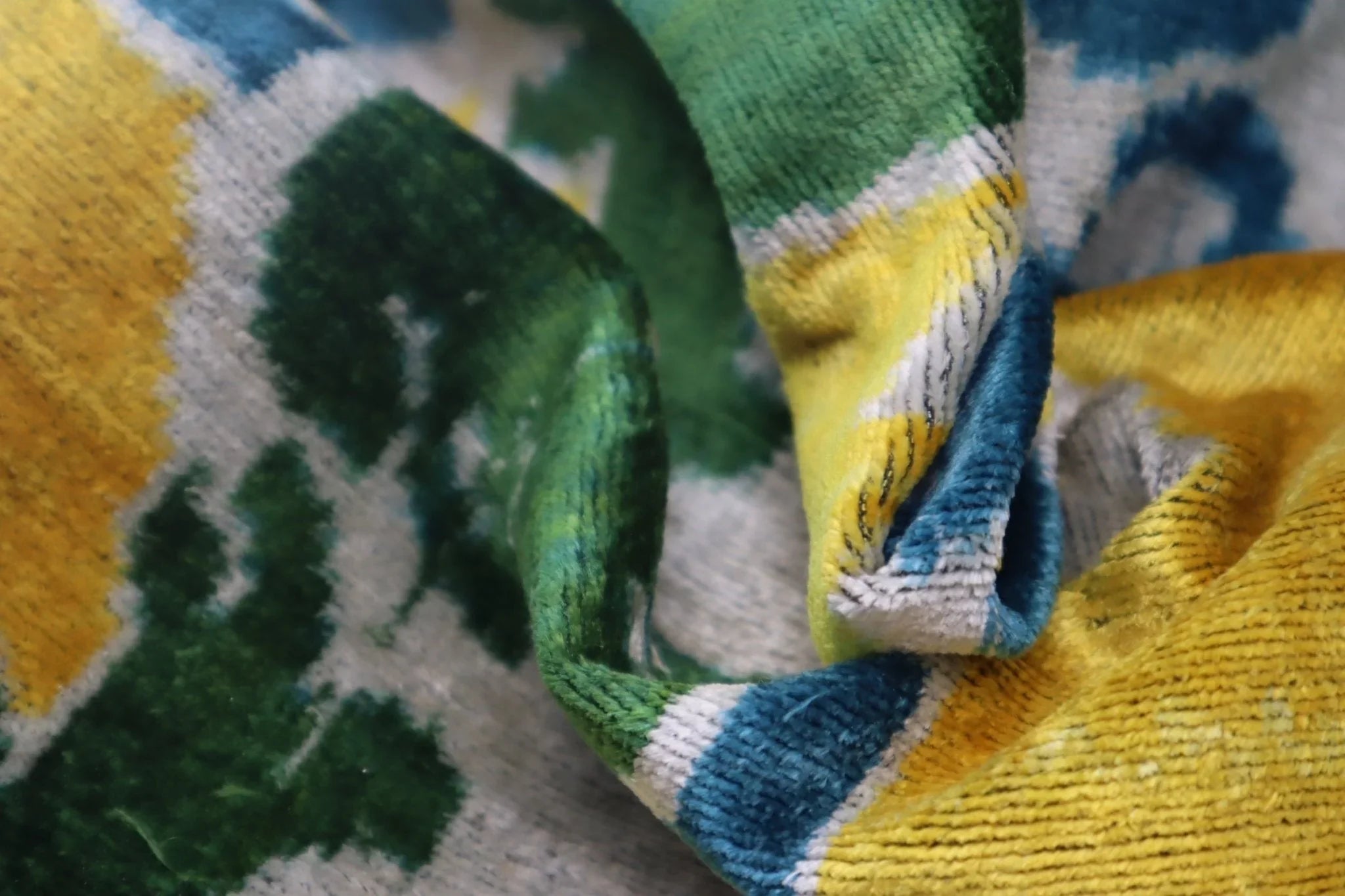 Canvello Green Yellow Blue Handmade 16x24 Silk Velvet Pillow, Organic Veg Dyed, Down/Feather Filled Canvello