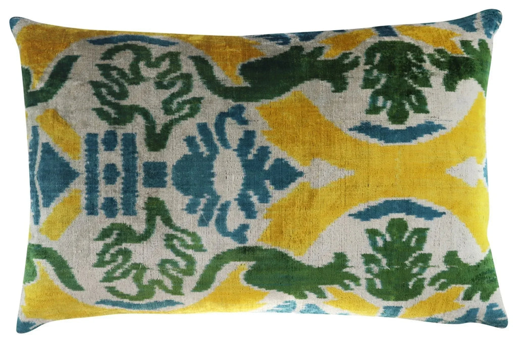 Canvello Green Yellow Blue Handmade 16x24 Silk Velvet Pillow, Organic Veg Dyed, Down/feather Filled,... - House Of Avana