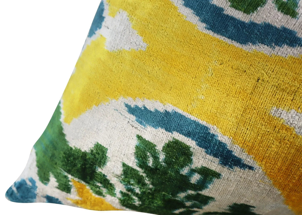 Canvello Green Yellow Blue Handmade 16x24 Silk Velvet Pillow, Organic Veg Dyed, Down/feather Filled,... - House Of Avana