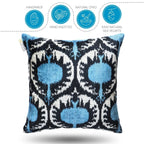 Canvello Handmade Blue Black Velvet Throw Pillows - 18x18, front view - House Of Avana