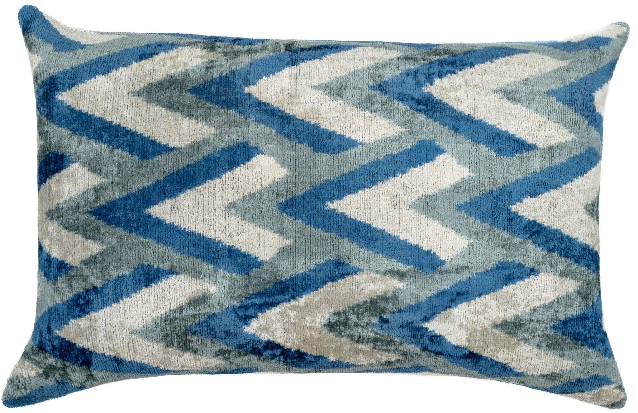 Canvello Handmade Chevron Velvet Throw Pillow in Blue and Grey - Ideal for Modern and Coastal Decor - 24x16 in Canvello