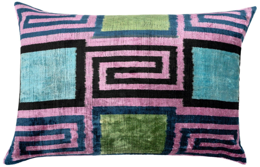 Canvello Handmade Geometric Velvet Throw Pillow with Vibrant Pink Blue Green - Perfect for Modern Interiors - 16x24 in Canvello