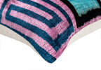 Canvello Handmade Geometric Velvet Throw Pillow with Vibrant Pink Blue Green - Perfect for Modern... - House Of Avana