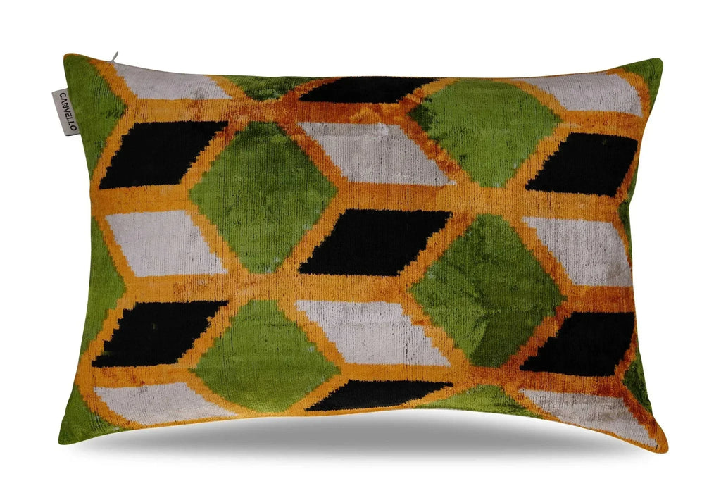 Canvello Handmade Gold Army Green Throw Pillows - 16x24 in, front view - House Of Avana