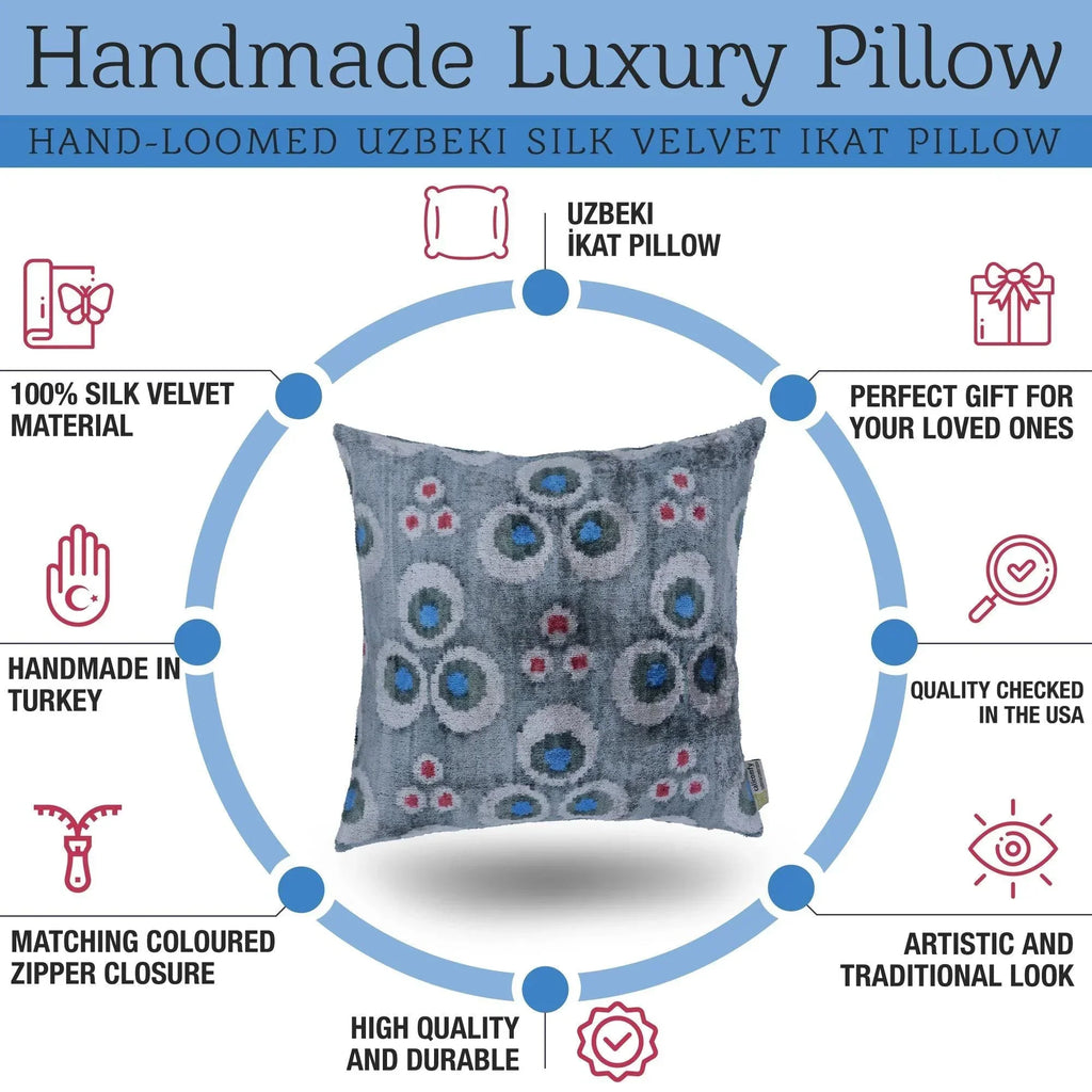 Canvello Handmade Gray Blue Velvet Throw Pillow - 18x18, side view - House Of Avana