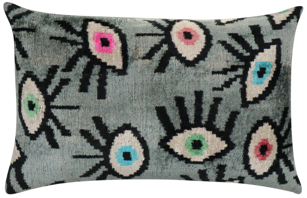 Canvello Handmade Luxury Handmade Velvet Silk Evil Eye Throw Pillow With Down Insert Canvello
