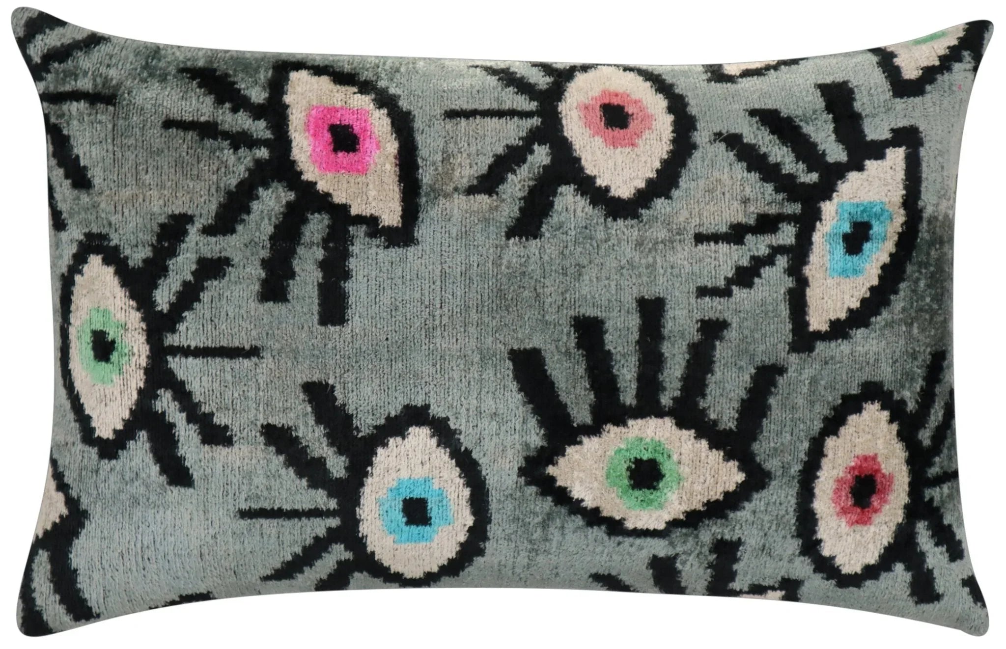 Canvello Handmade Luxury Handmade Velvet Silk Evil Eye Throw Pillow With Down Insert Canvello