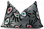 Canvello Handmade Luxury Handmade Velvet Silk Evil Eye Throw Pillow With Down Insert Canvello