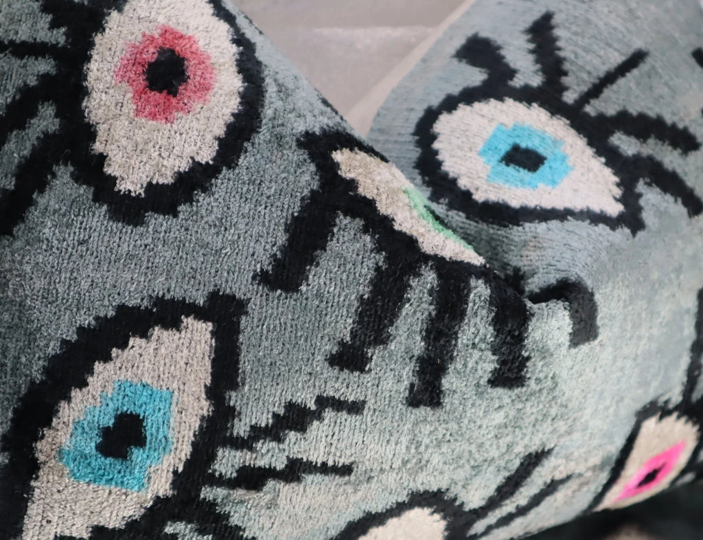 Canvello Handmade Luxury Handmade Velvet Silk Evil Eye Throw Pillow With Down Insert Canvello