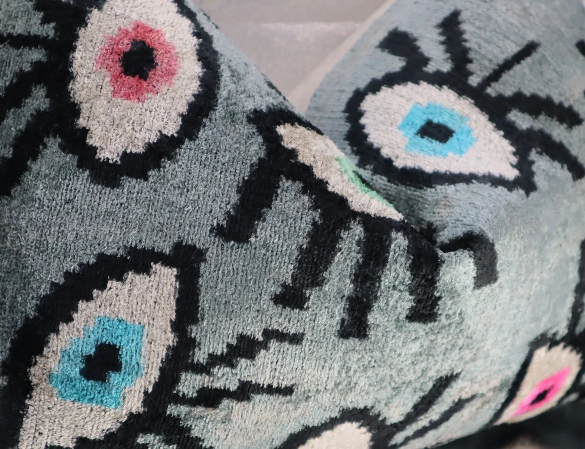 Canvello Handmade Luxury Handmade Velvet Silk Evil Eye Throw Pillow With Down Insert Canvello