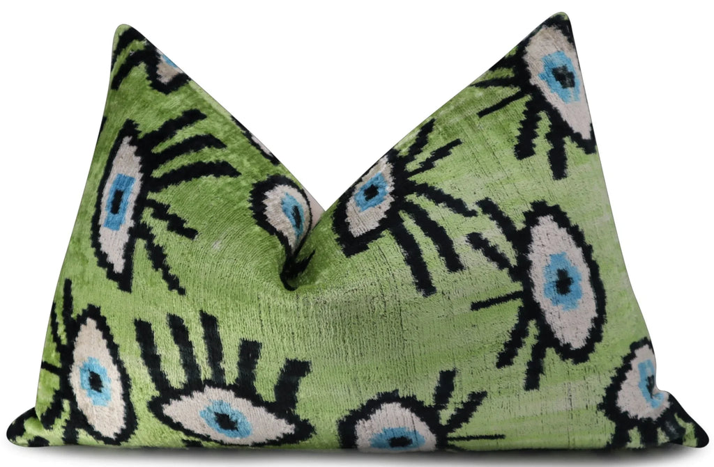 Canvello Handmade Luxury Handmade Velvet Silk Evil Eye Throw Pillow With Down Insert Canvello