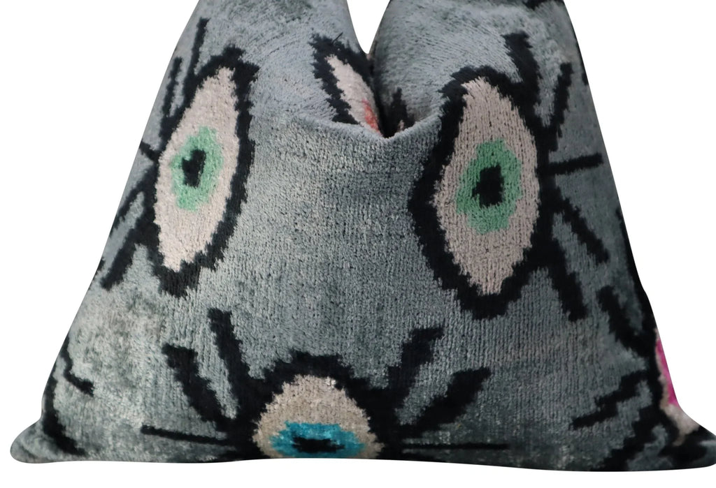 Canvello Handmade Luxury Handmade Velvet Silk Evil Eye Throw Pillow With Down Insert Canvello