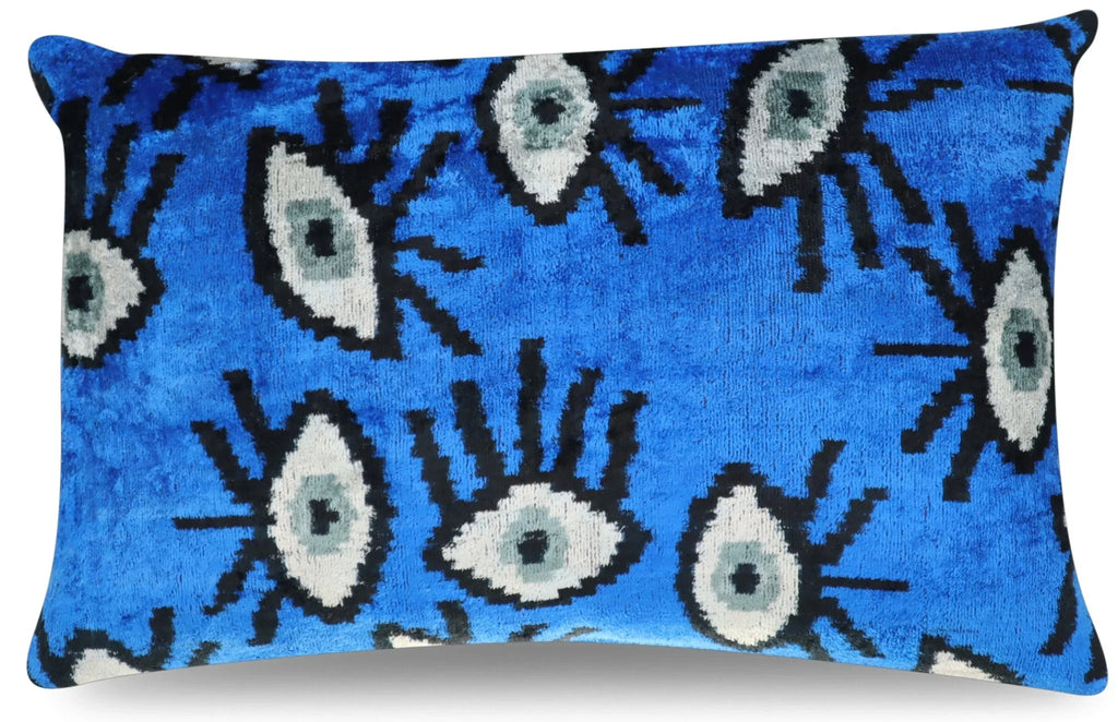 Canvello Handmade Luxury Handmade Velvet Silk Evil Eye Throw Pillow With Down Insert Canvello