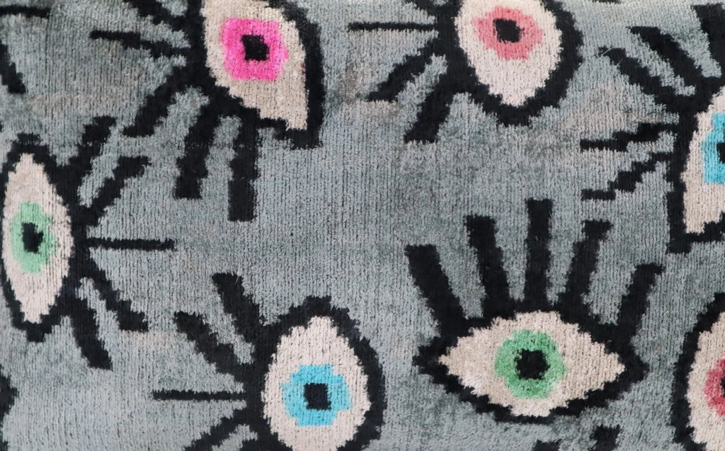 Canvello Handmade Luxury Handmade Velvet Silk Evil Eye Throw Pillow With Down Insert Canvello