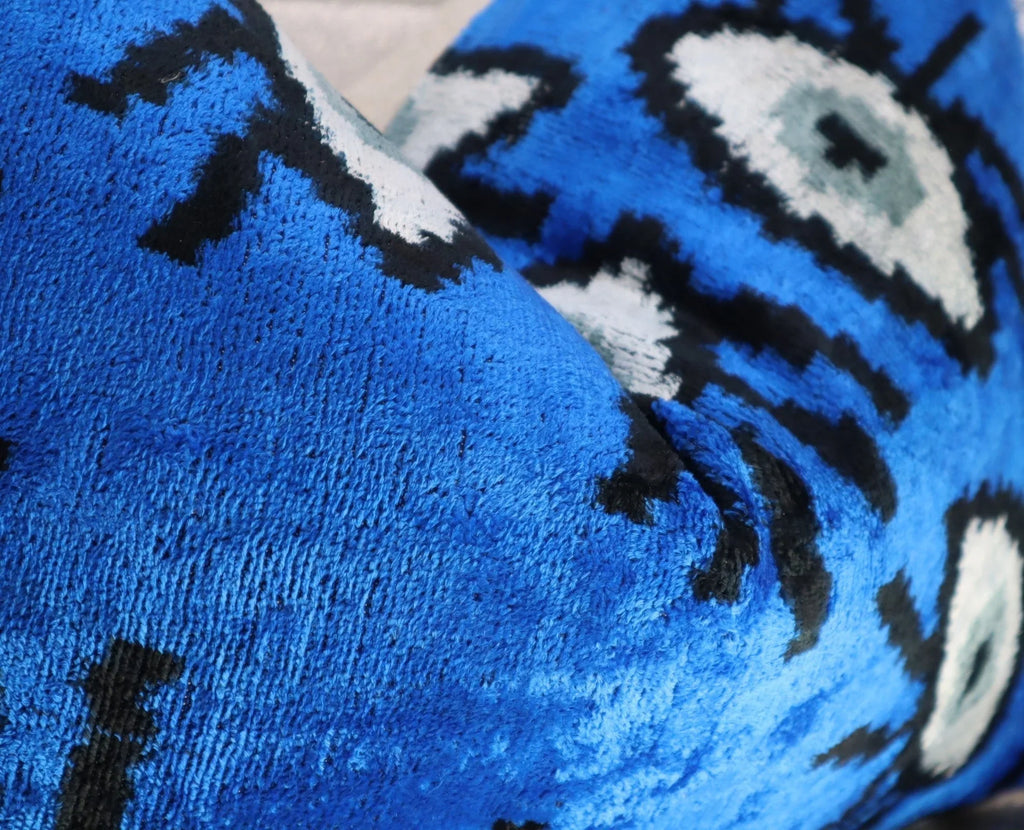 Canvello Handmade Luxury Handmade Velvet Silk Evil Eye Throw Pillow With Down Insert Canvello