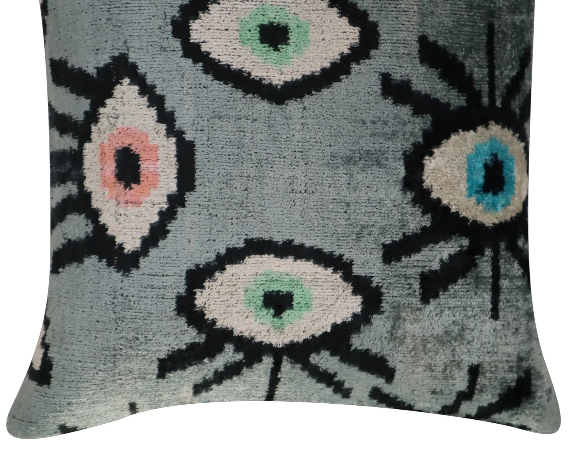 Canvello Handmade Luxury Handmade Velvet Silk Evil Eye Throw Pillow With Down Insert Canvello