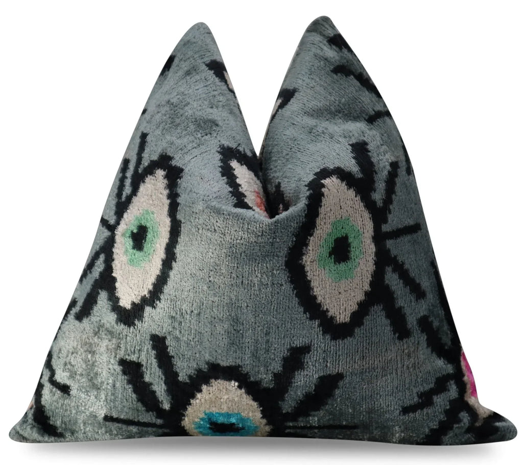 Canvello Handmade Luxury Handmade Velvet Silk Evil Eye Throw Pillow With Down Insert Canvello