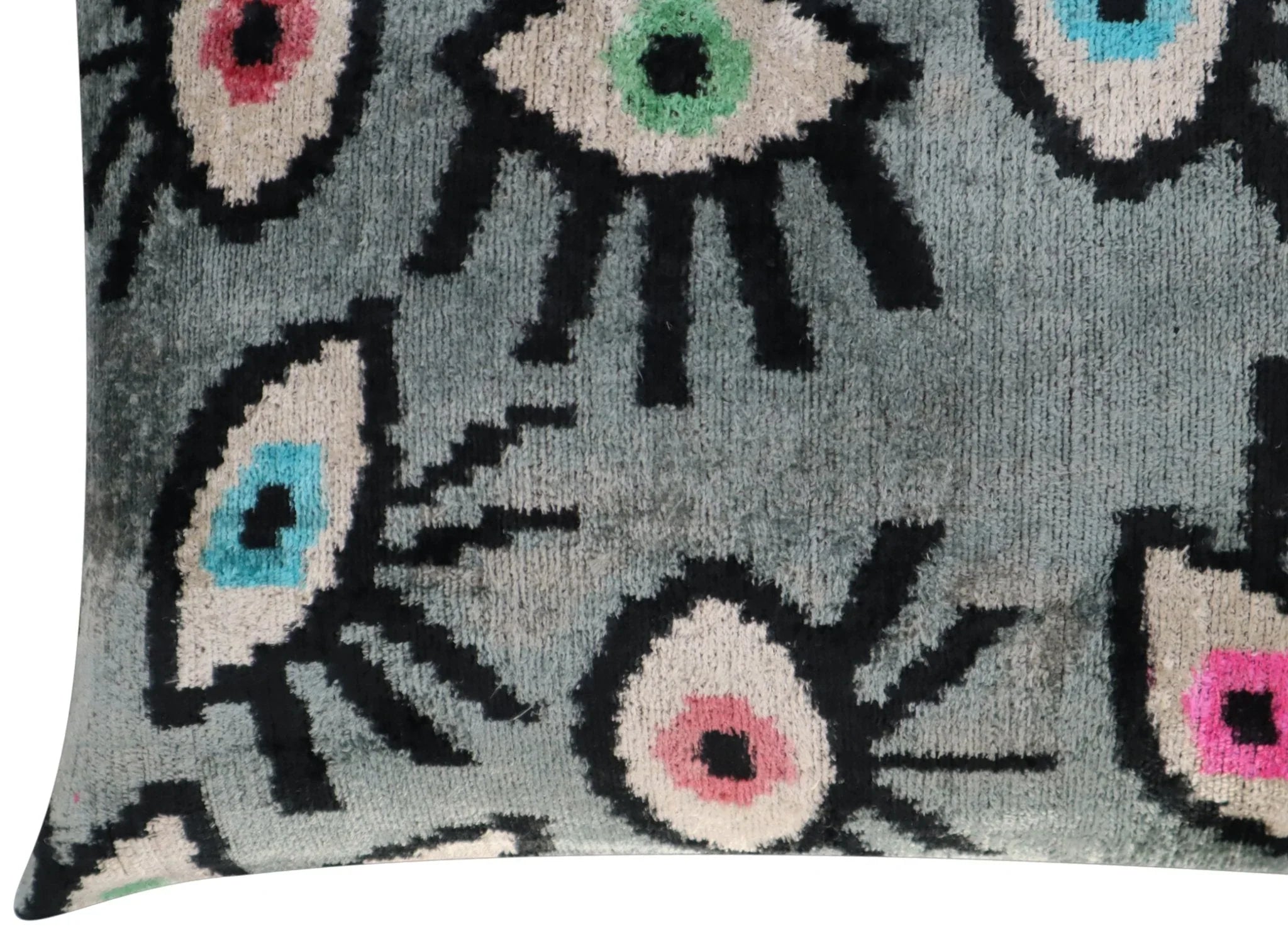 Canvello Handmade Luxury Handmade Velvet Silk Evil Eye Throw Pillow With Down Insert Canvello