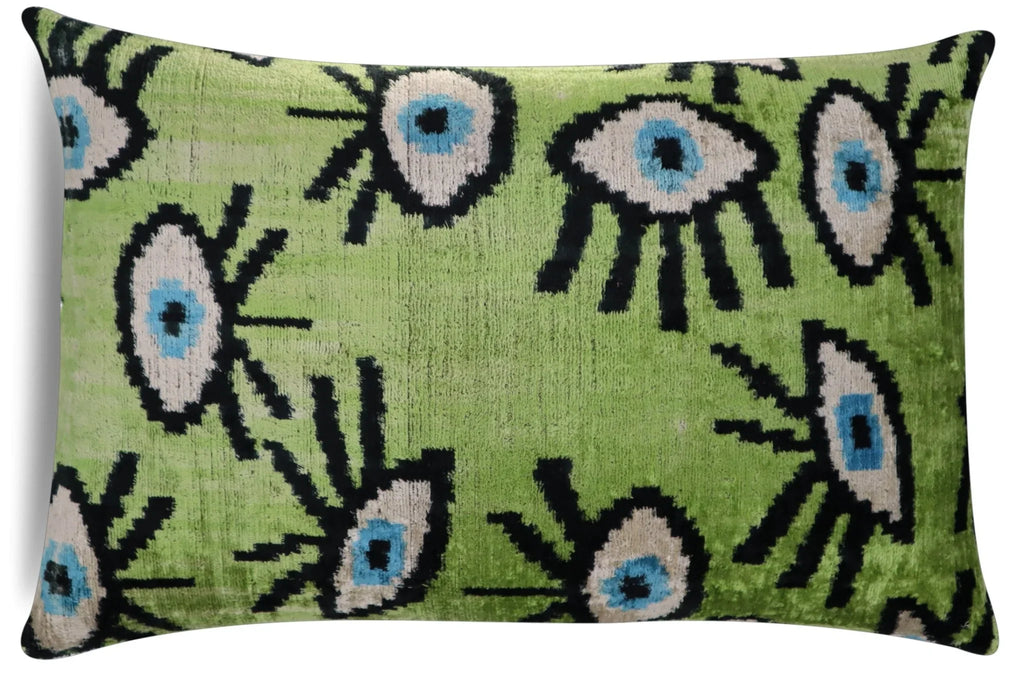 Canvello Handmade Luxury Handmade Velvet Silk Evil Eye Throw Pillow With Down Insert Canvello