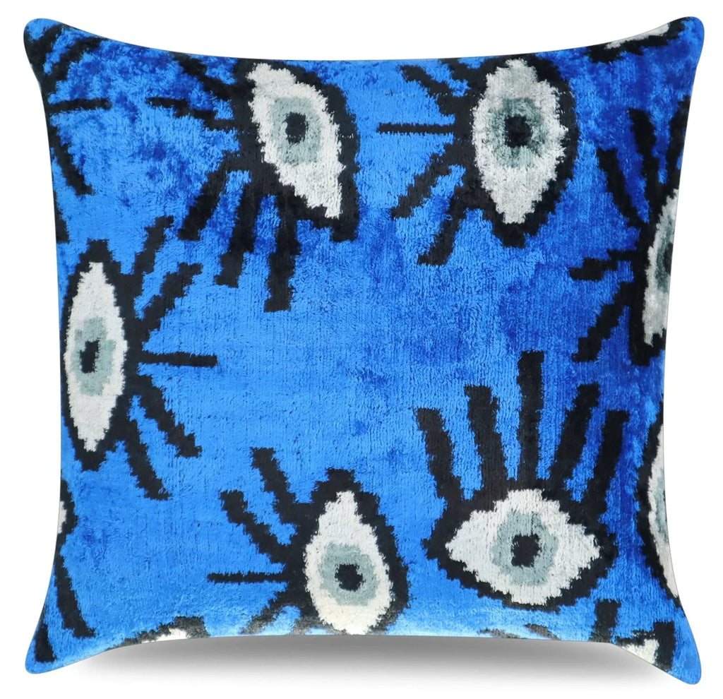 Canvello Handmade Luxury Handmade Velvet Silk Evil Eye Throw Pillow With Down Insert Canvello