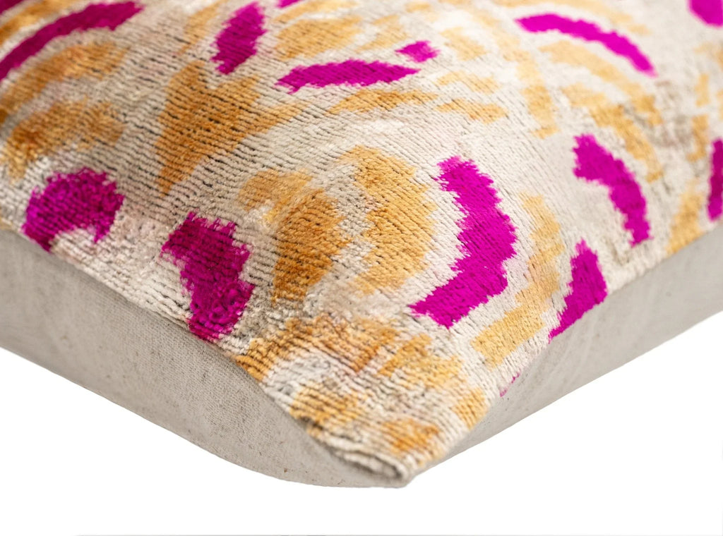 Canvello Handmade Pink and Gold Abstract Design Throw Pillow - 16x24 inch, Silk Velvet, Vegetable Dyed with Premium Down Feather Insert Canvello